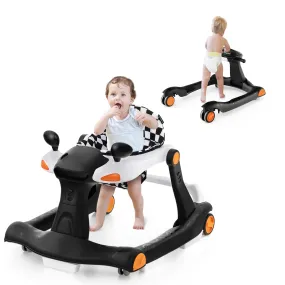 2-in-1 Foldable Baby Walker with Adjustable Height and Speed-Black &amp; White