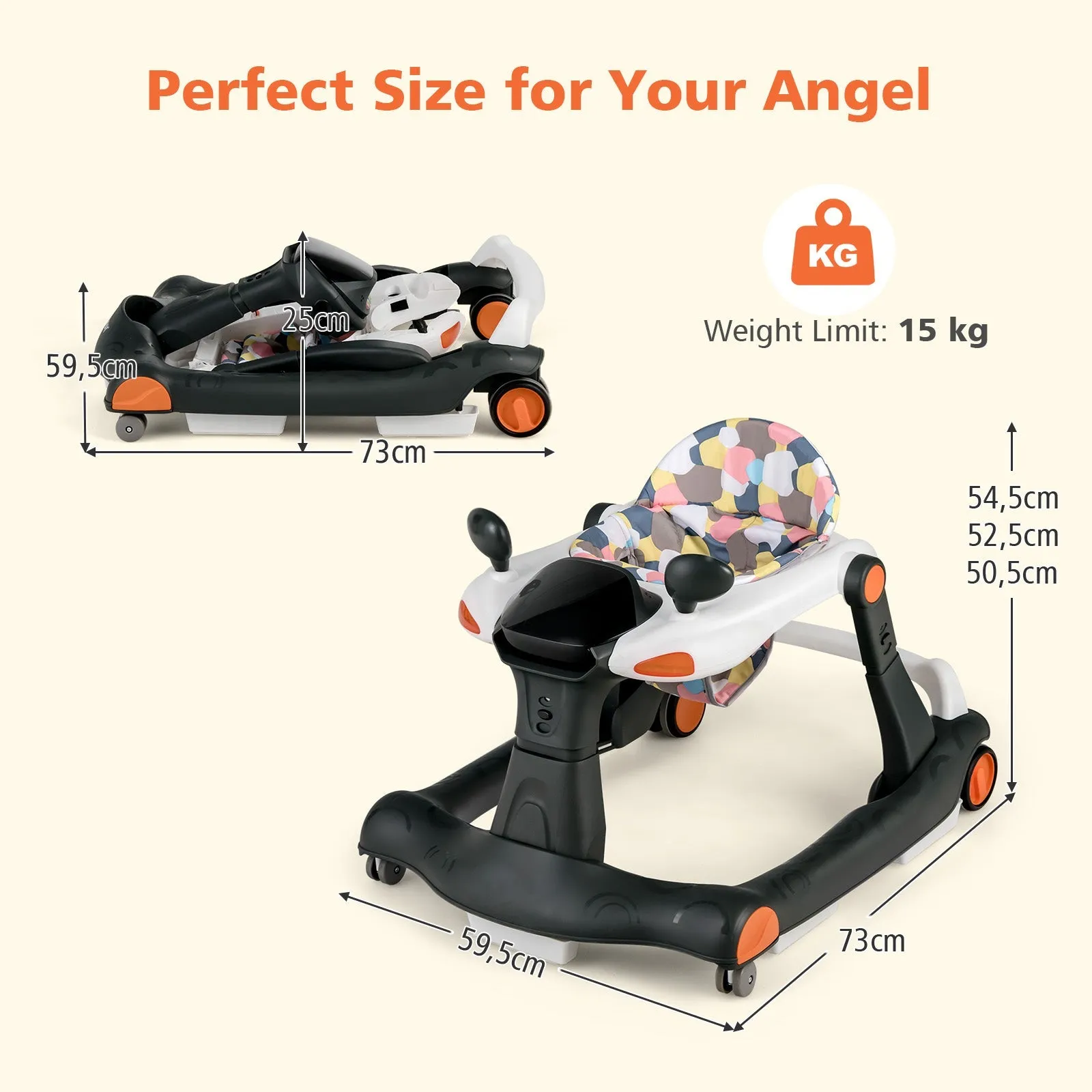 2-in-1 Foldable Baby Walker with Adjustable Height and Speed-Black