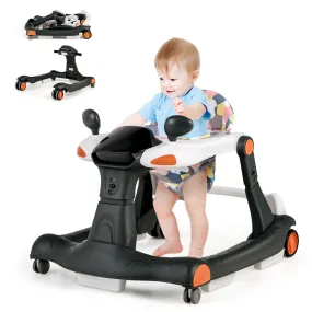 2-in-1 Foldable Baby Walker with Adjustable Height and Speed-Black