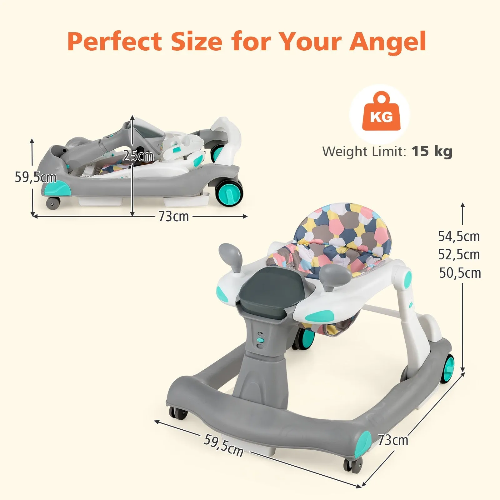 2-in-1 Foldable Baby Walker with Adjustable Height and Speed-Light Grey