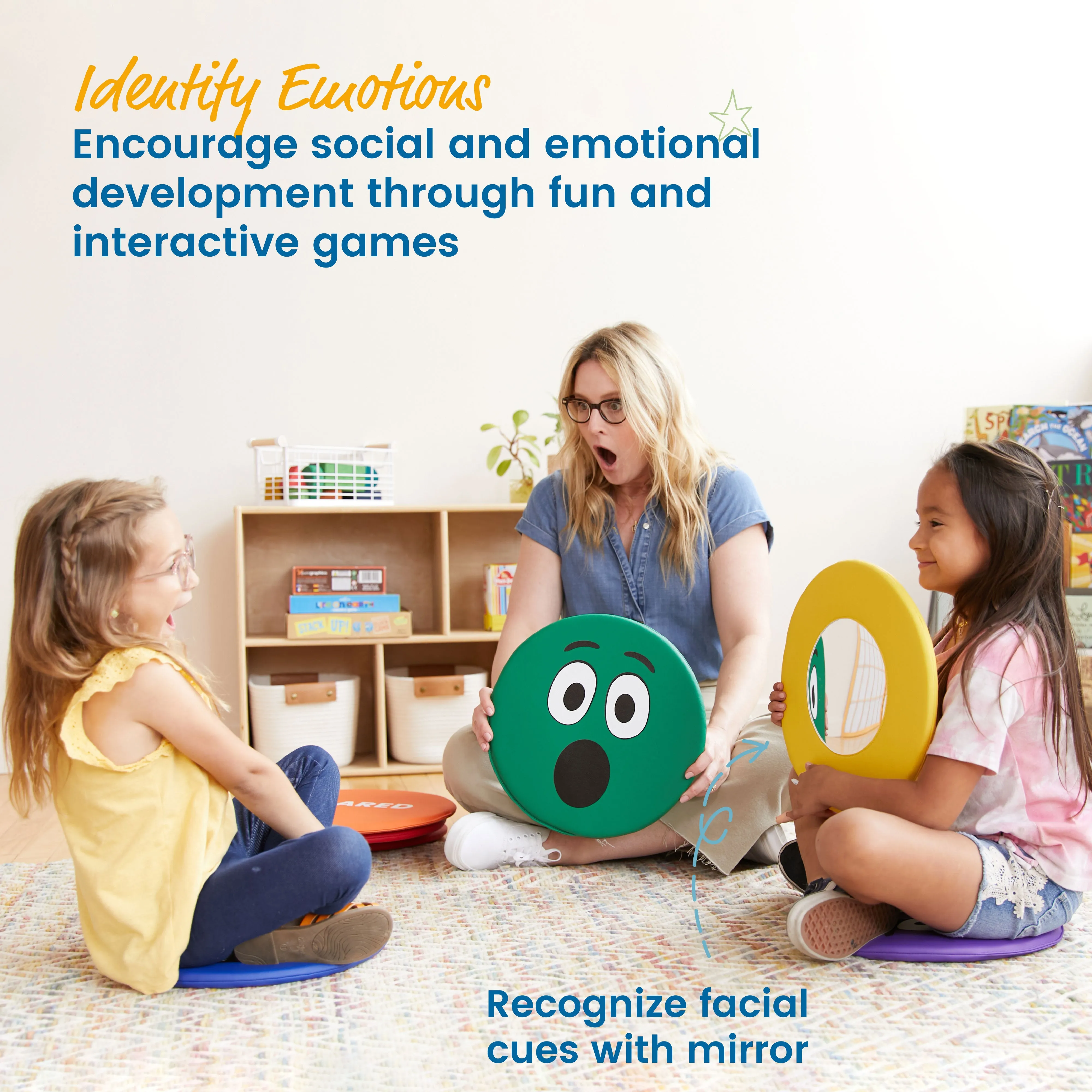 Emotion Pads with Mirror, Spanish, Expression Cushions, 8-Piece