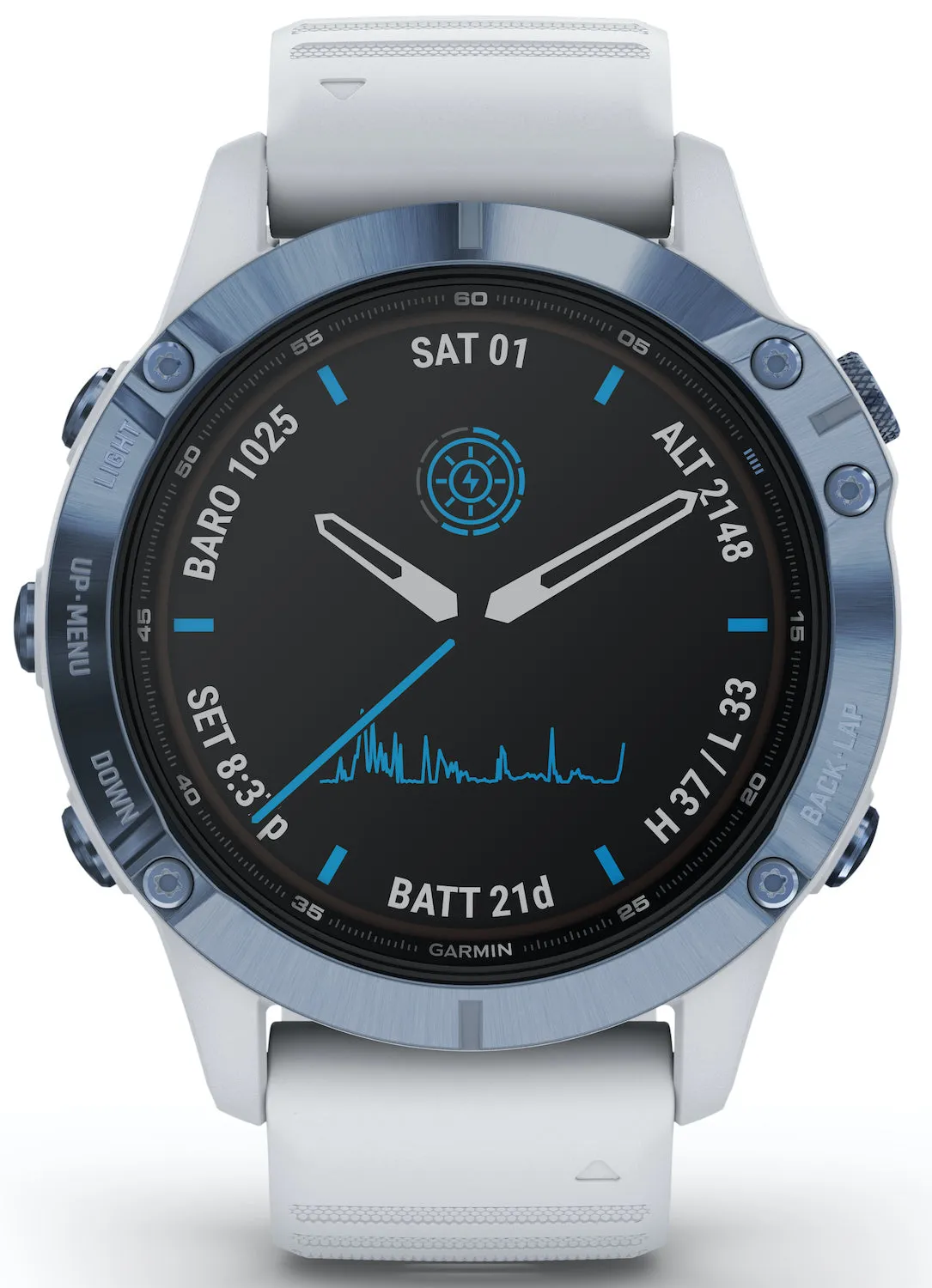 GRM Watch Fenix 6 Pro Solar Mineral Blue With Whitestone Band D