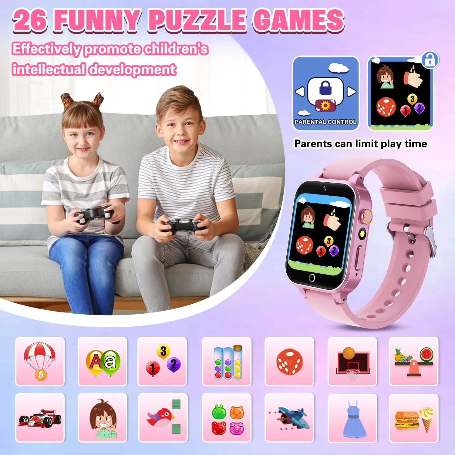 Smartwatch for Kids with 26 HD Puzzle Games