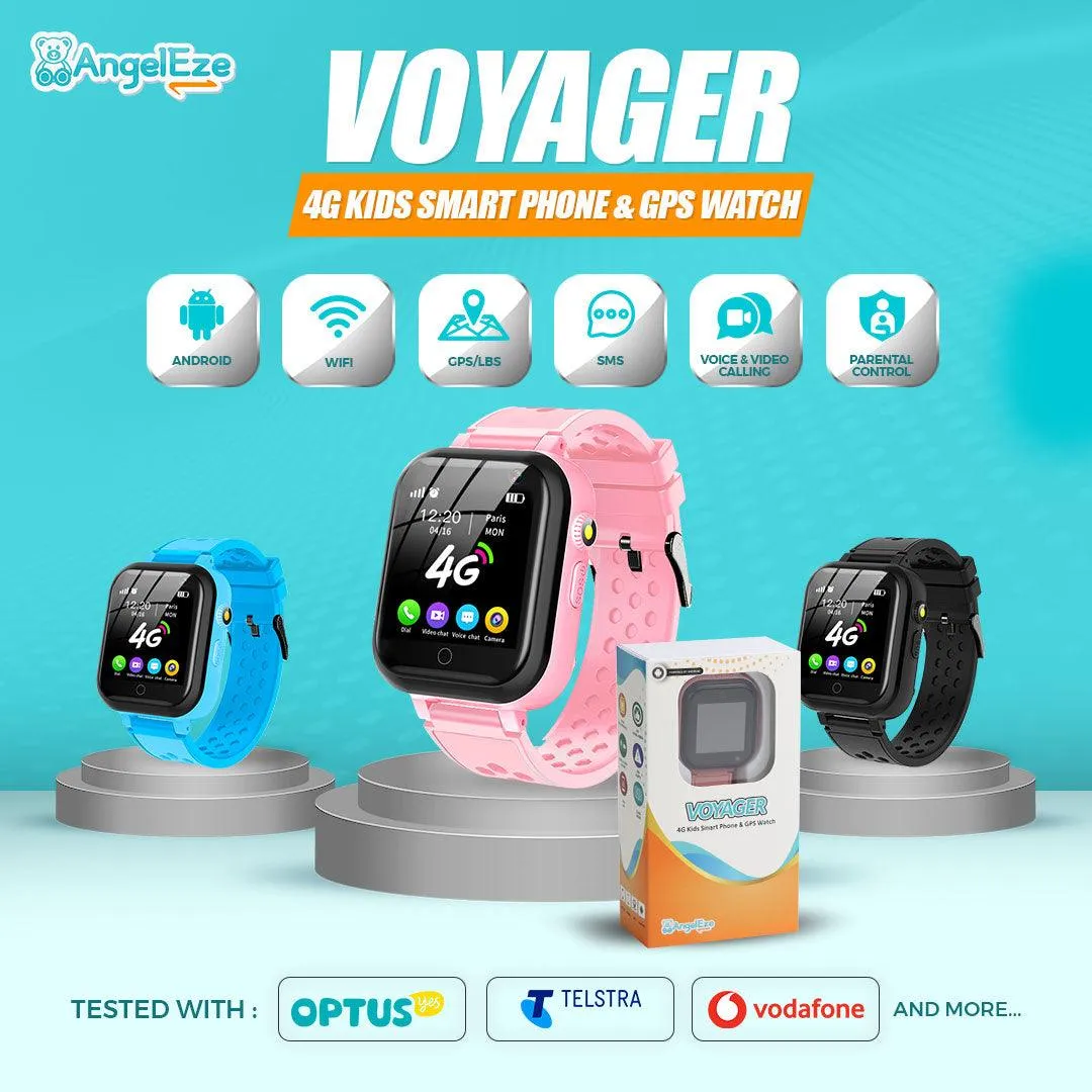 Voyager 4G LTE Android Kids Smart Watch - 512MB RAM, 4GB Storage, SMS, WiFi, GPS Tracking, Video Calling, IP67 Waterproof