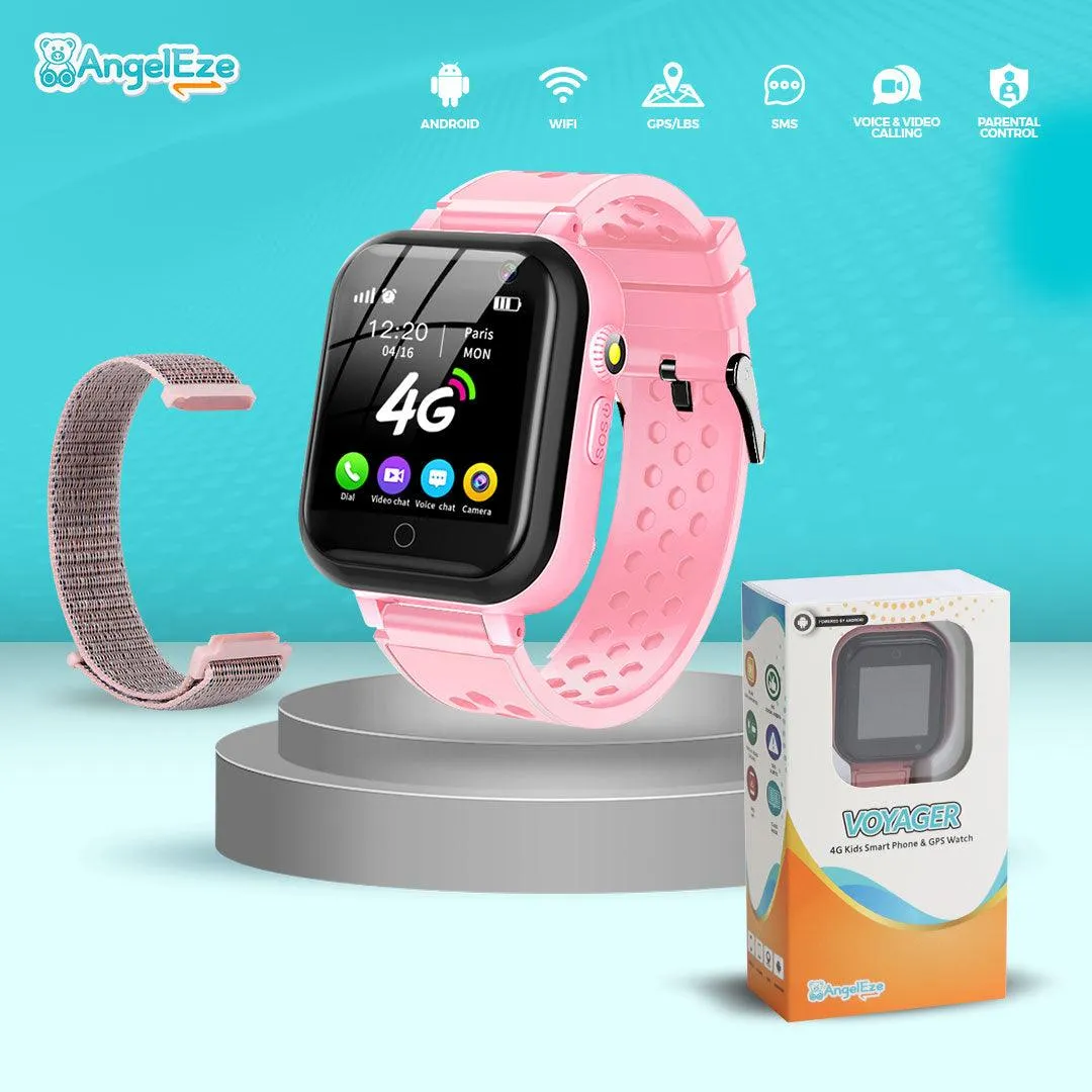 Voyager 4G LTE Android Kids Smart Watch - 512MB RAM, 4GB Storage, SMS, WiFi, GPS Tracking, Video Calling, IP67 Waterproof