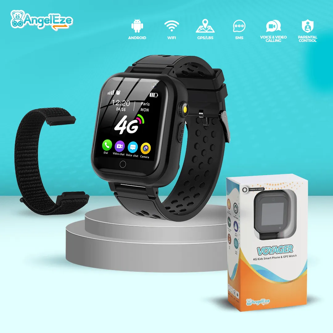 Voyager 4G LTE Android Kids Smart Watch - 512MB RAM, 4GB Storage, SMS, WiFi, GPS Tracking, Video Calling, IP67 Waterproof